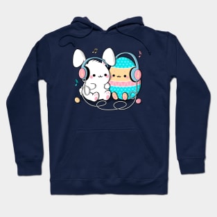 Cute bunny and big egg illustration with headphones listening to music, Best friends clipart Hoodie